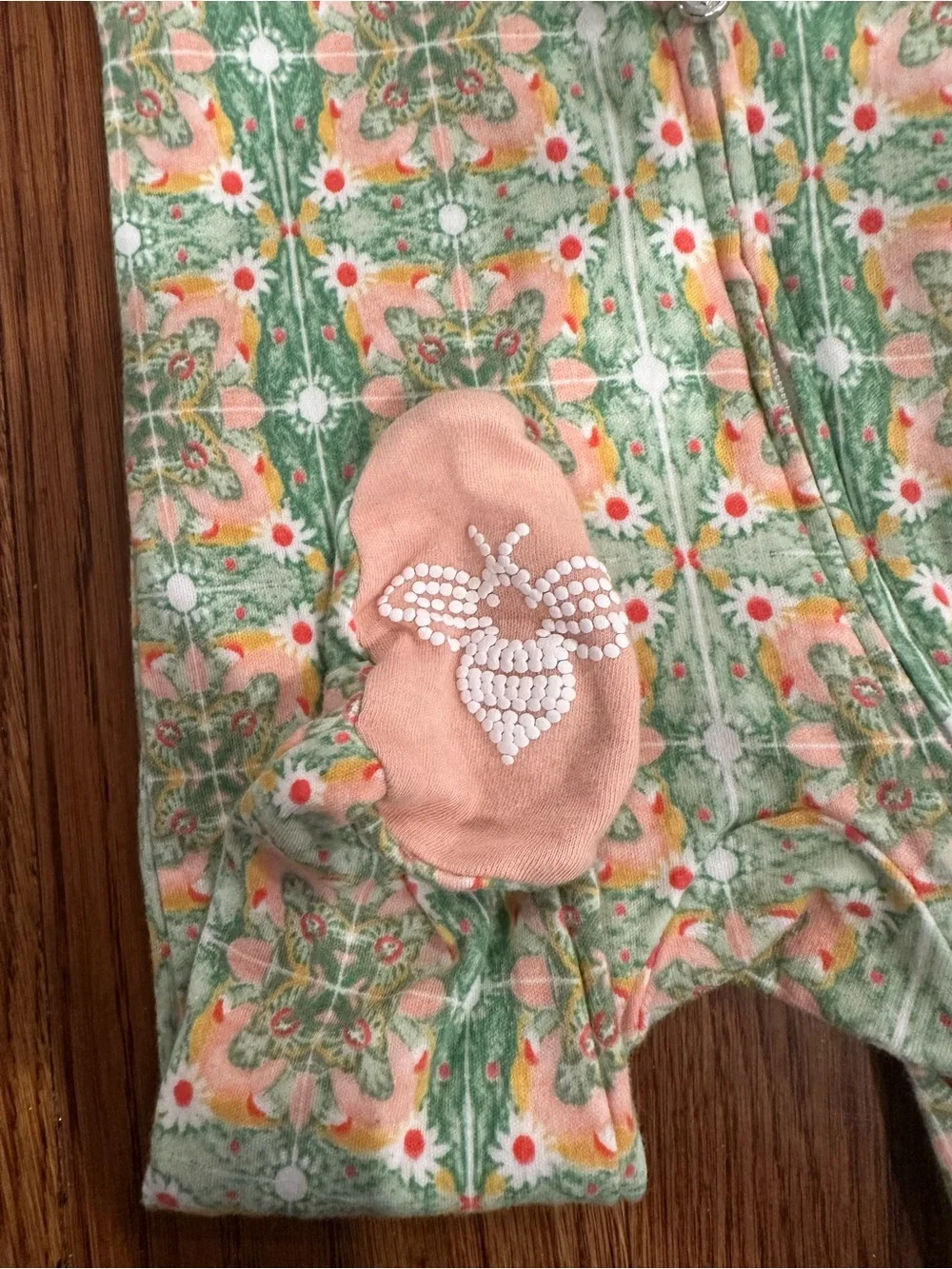 Burt's Bees Peach & Green Floral Footed One-Piece